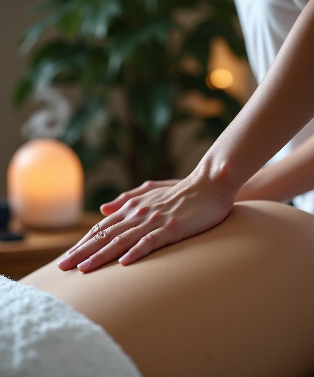 Mujer recibiendo un masaje terapéutico en un ambiente de spa tranquilo