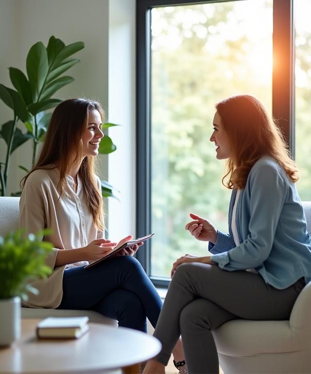 Coach de bienestar discutiendo un plan personalizado con un cliente en un entorno sereno
